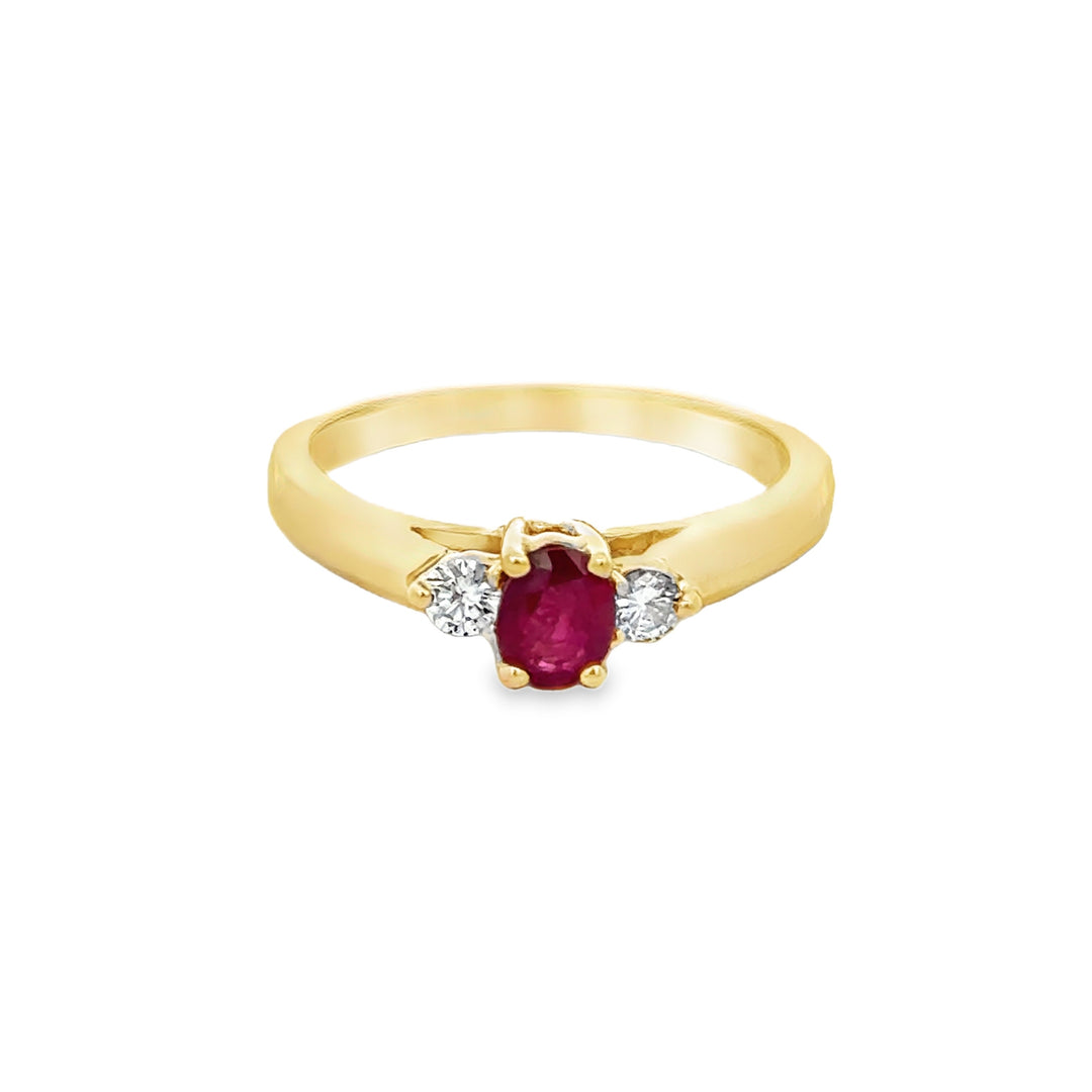 Ruby &amp; 0.12 CTW Diamond Three-Stone 14K Yellow Gold Ring