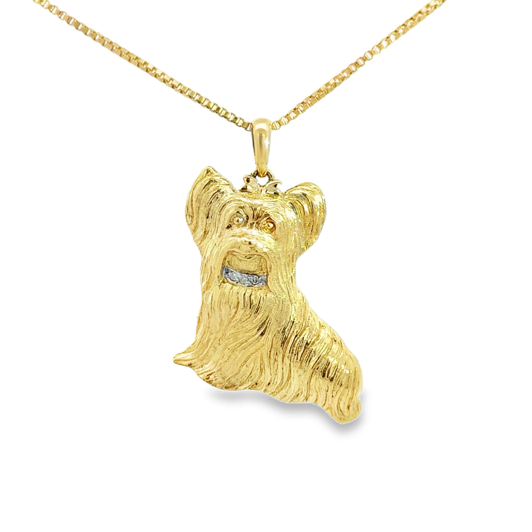 0.015 CTW Diamond 10K Yellow Gold Yorkie Dog Pendant with 14K Box Chain