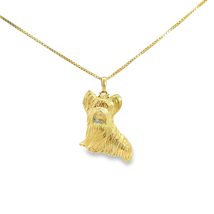 0.015 CTW Diamond 10K Yellow Gold Yorkie Dog Pendant with 14K Box Chain