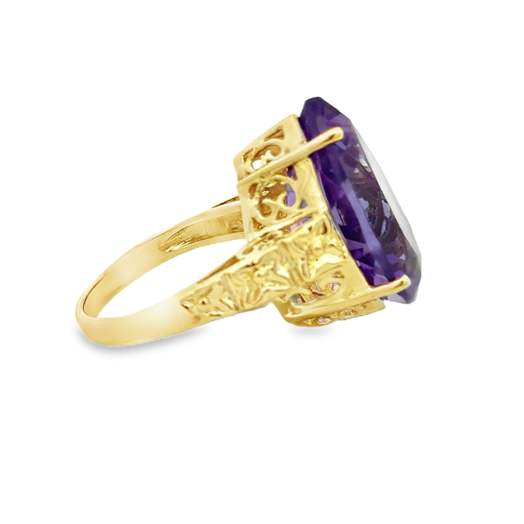 Amethyst 14K Yellow Gold Pear-Shaped Statement Ring