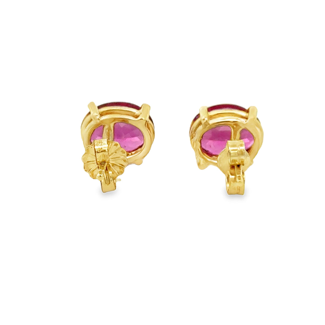 Pink Tourmaline 14K Yellow Gold Oval Stud Earrings