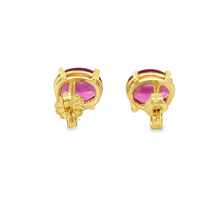Pink Tourmaline 14K Yellow Gold Oval Stud Earrings