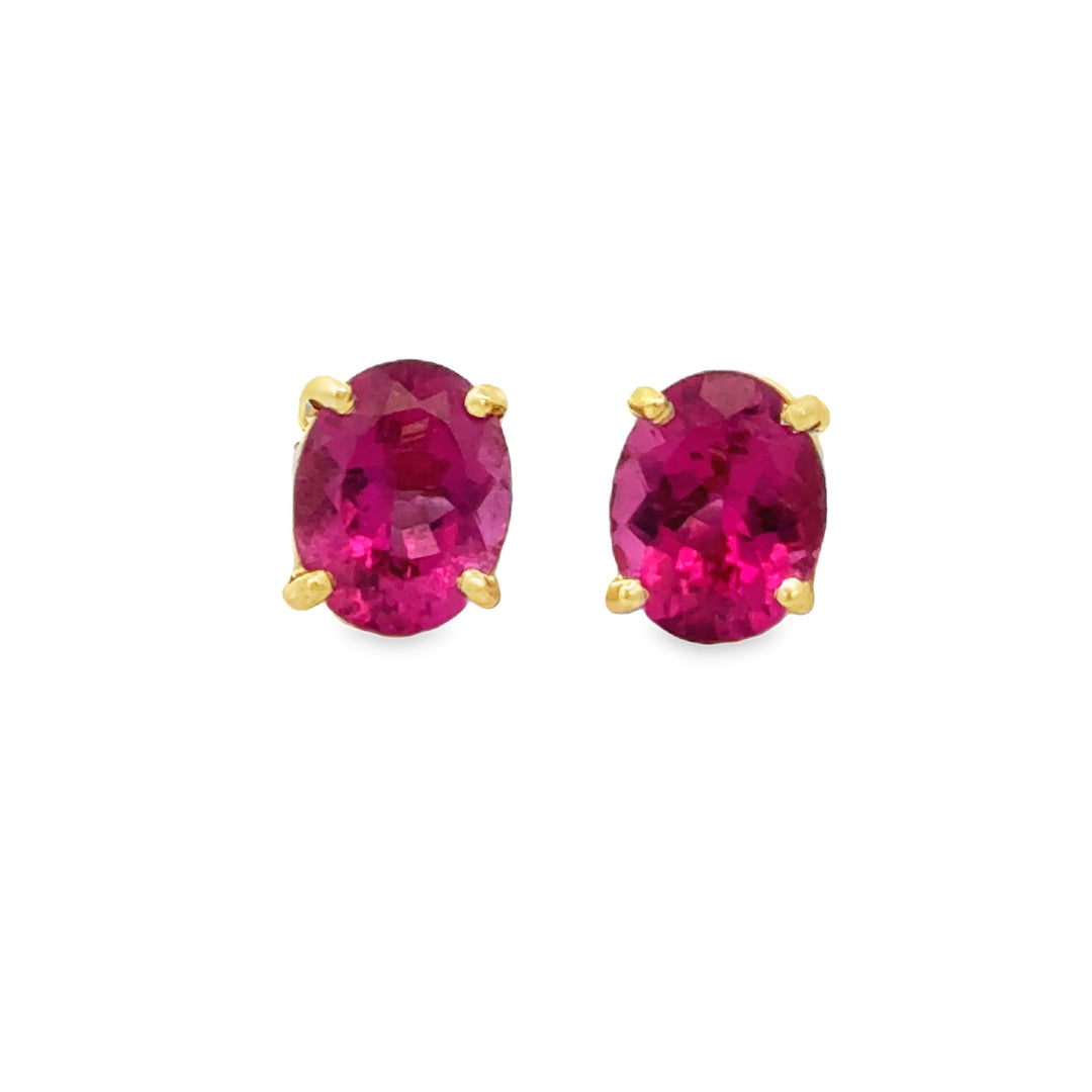 Pink Tourmaline 14K Yellow Gold Oval Stud Earrings