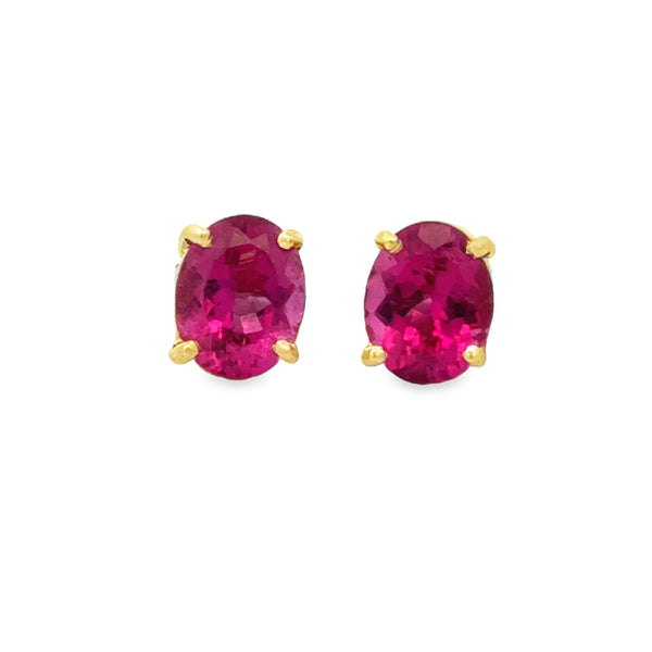 Pink Tourmaline 14K Yellow Gold Oval Stud Earrings