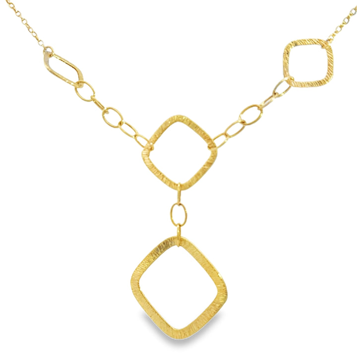 14K Yellow Gold Textured Geometric Link Necklace