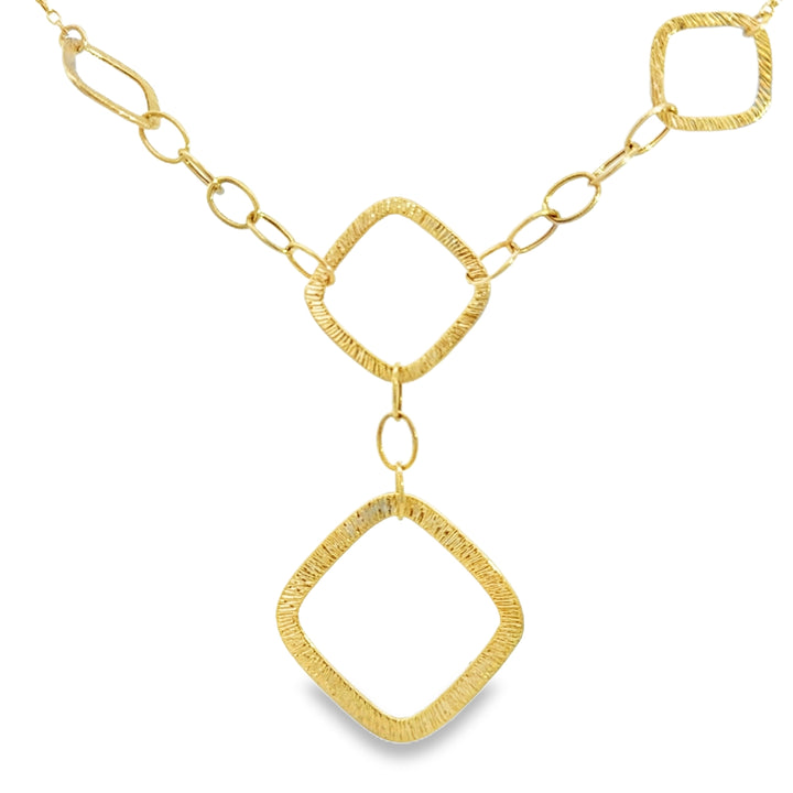 14K Yellow Gold Textured Geometric Link Necklace
