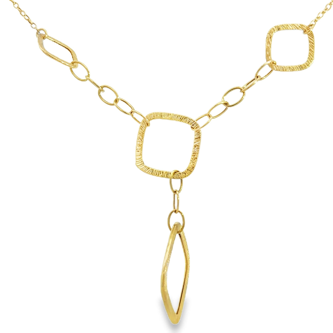 14K Yellow Gold Textured Geometric Link Necklace