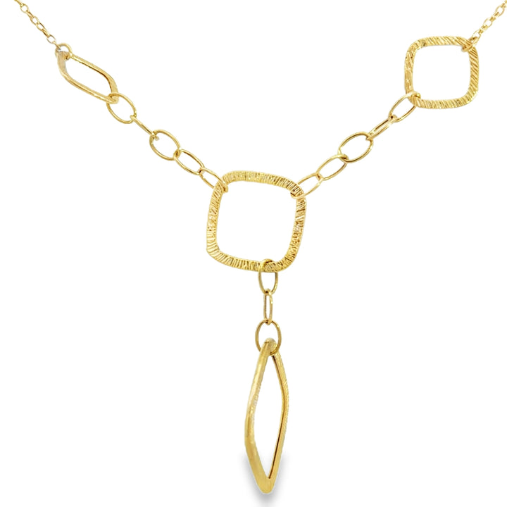 14K Yellow Gold Textured Geometric Link Necklace