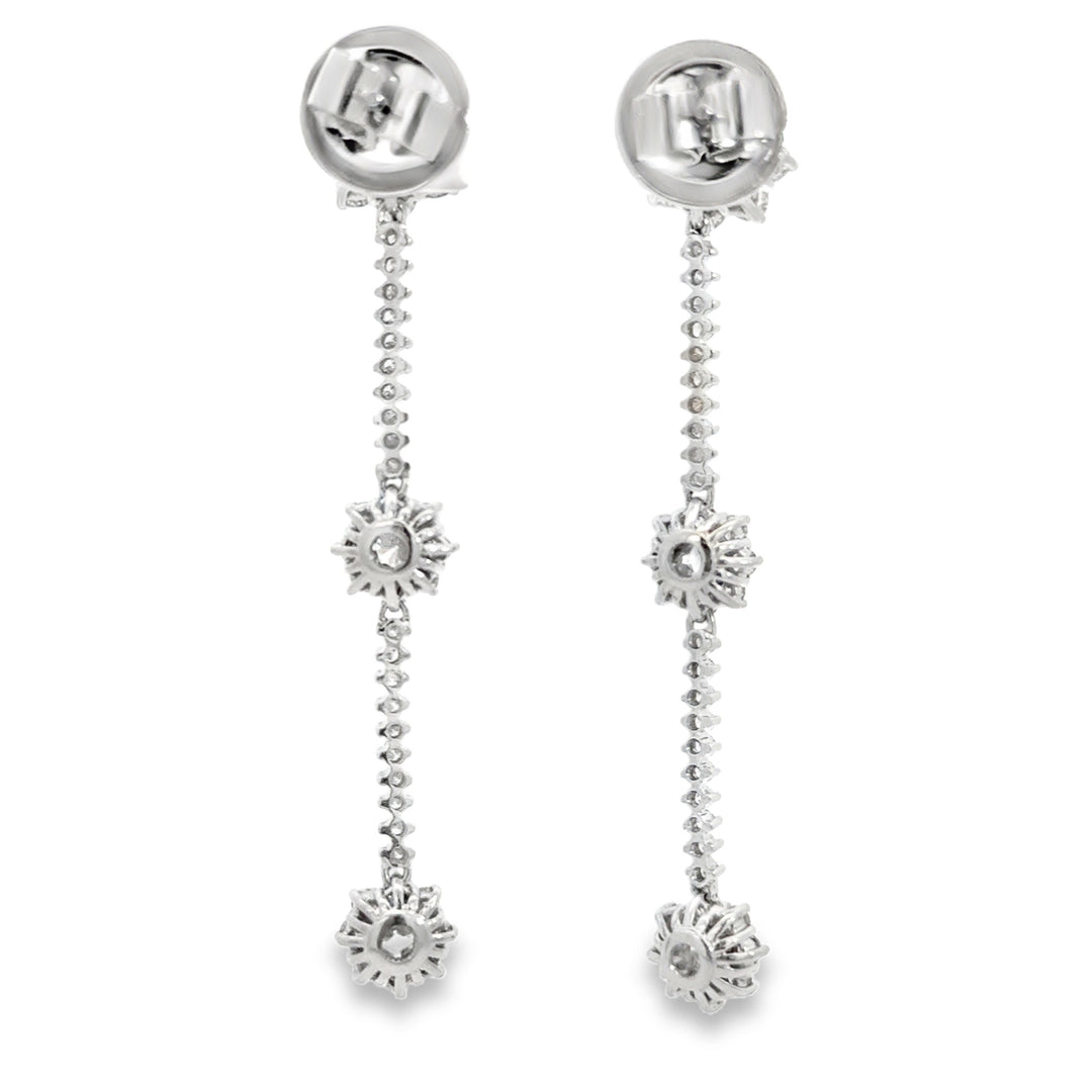 2.50 CTW Diamond 18K White Gold Floral Dangle Earrings