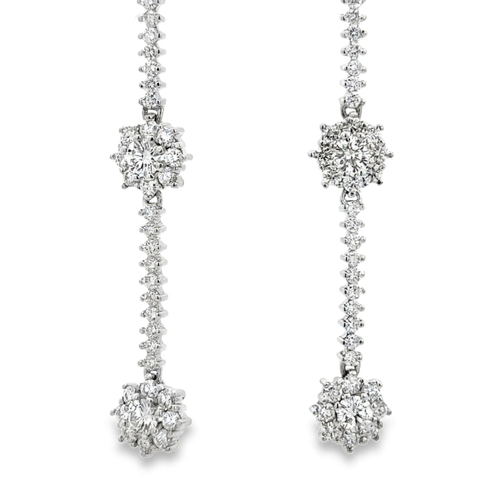 2.50 CTW Diamond 18K White Gold Floral Dangle Earrings