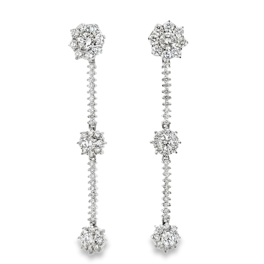 2.50 CTW Diamond 18K White Gold Floral Dangle Earrings
