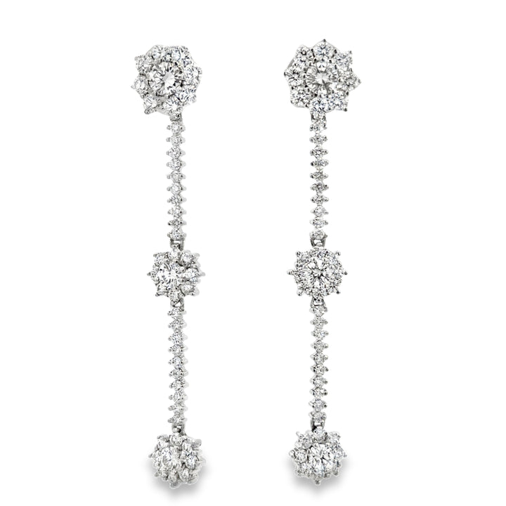 2.50 CTW Diamond 18K White Gold Floral Dangle Earrings