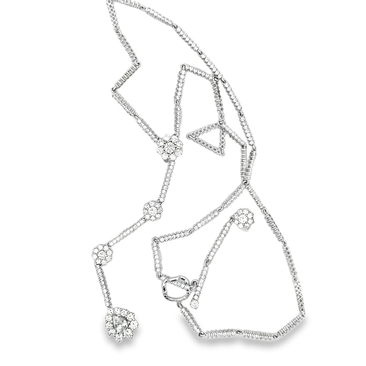 5.00 CTW Diamond 18K White Gold Floral Dangle Necklace