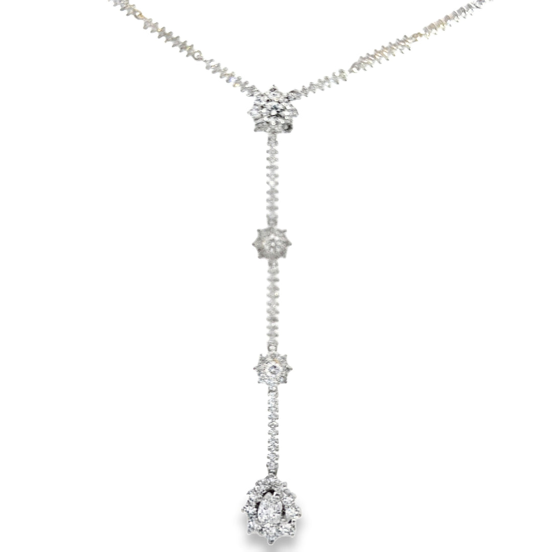 5.00 CTW Diamond 18K White Gold Floral Dangle Necklace