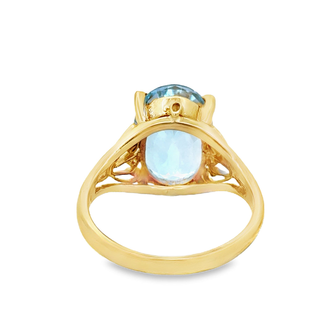Blue Topaz 14K Yellow Gold Oval Filigree Ring