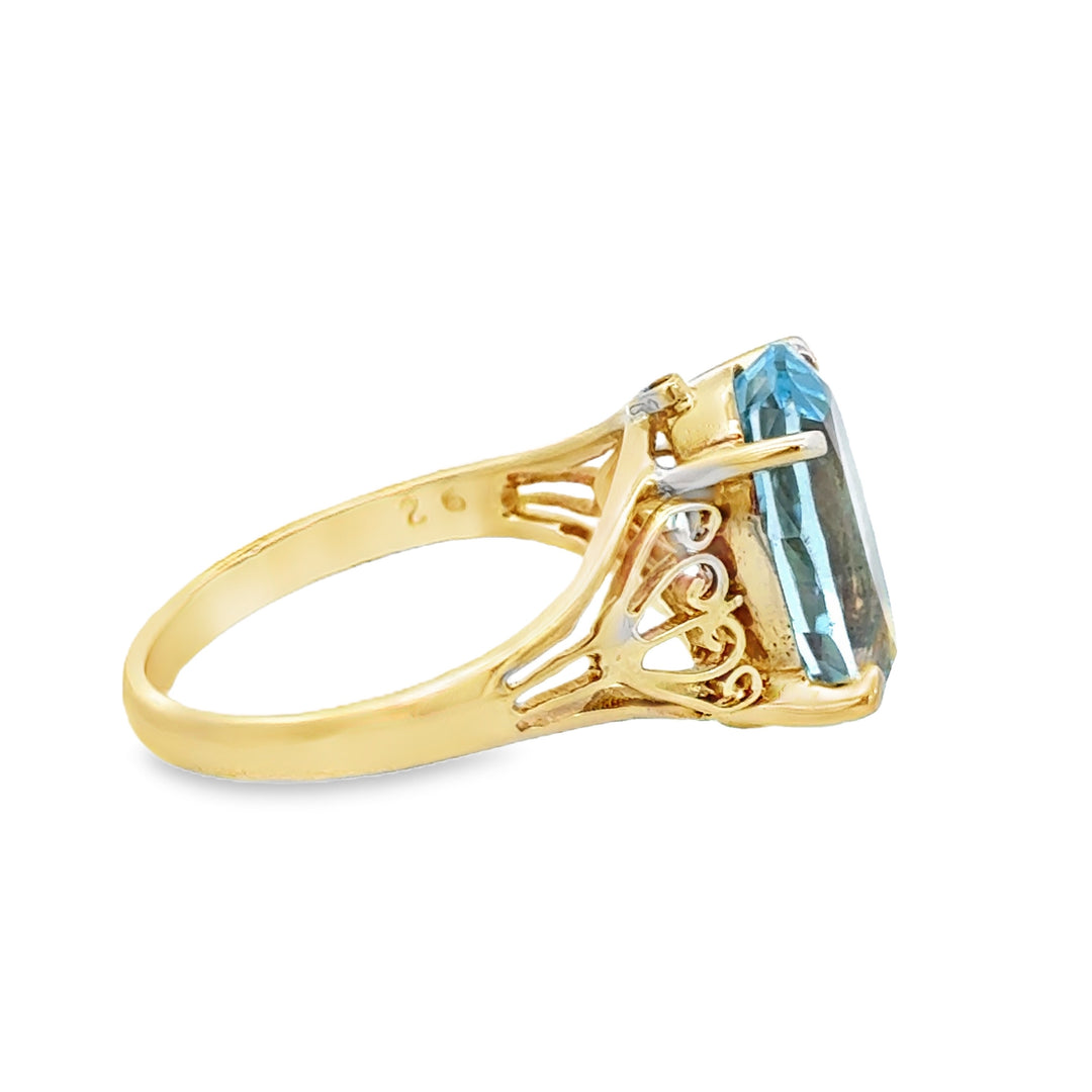 Blue Topaz 14K Yellow Gold Oval Filigree Ring