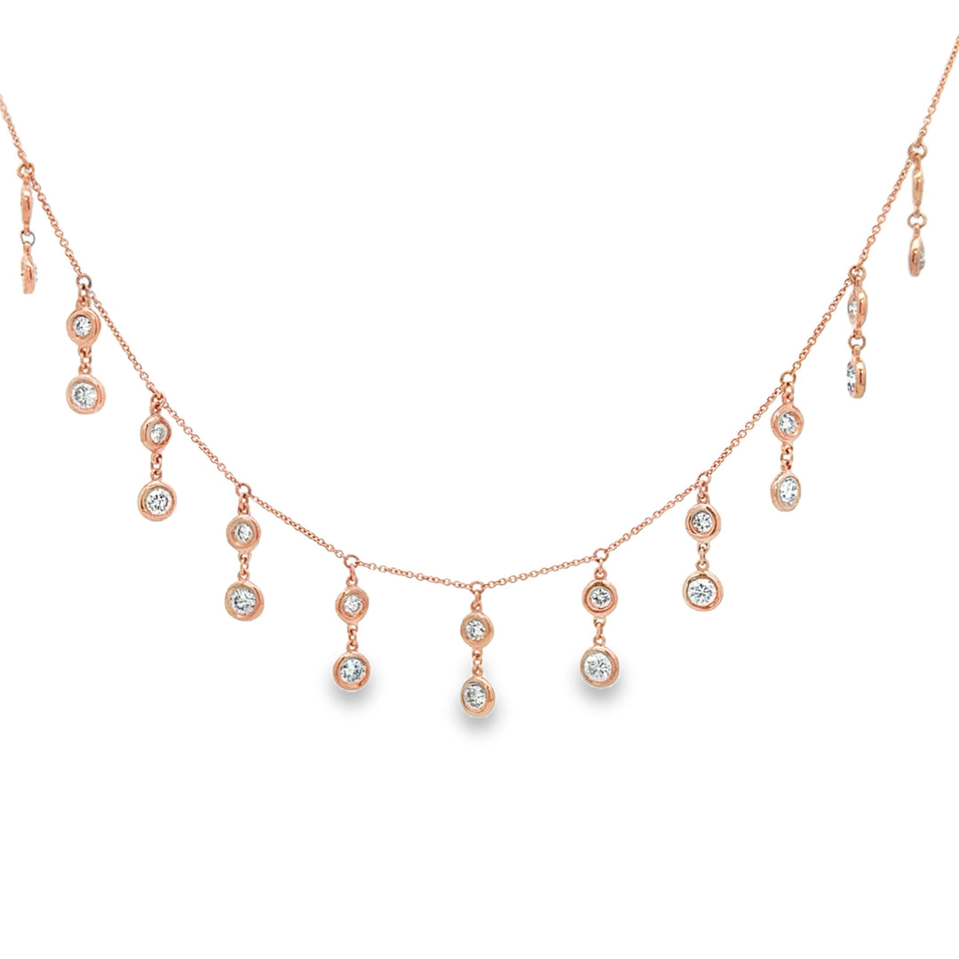 1.80 CTW Diamond 14K Rose Gold 11-Drop Necklace