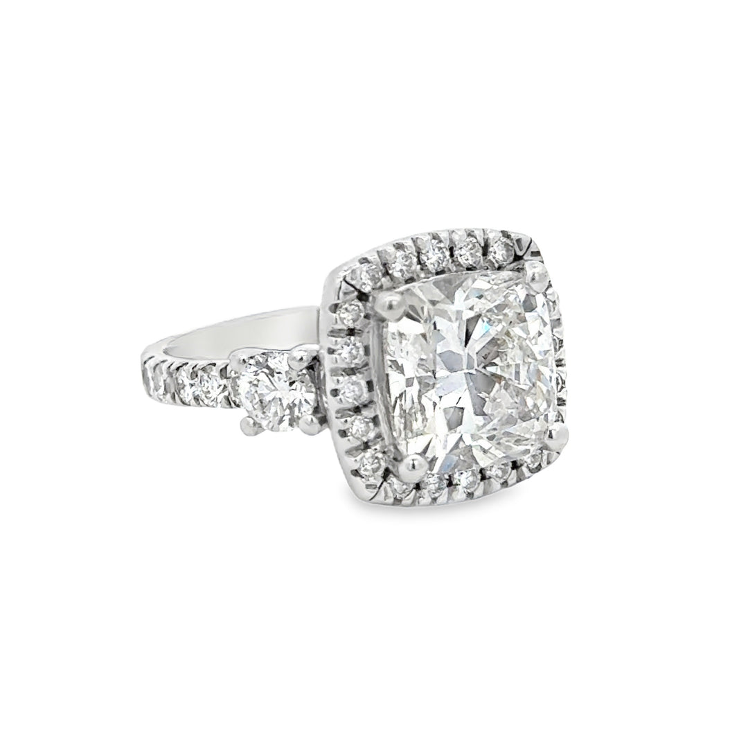 4.06 CT Lab Grown Cushion Diamond 14K White Gold Engagement Ring