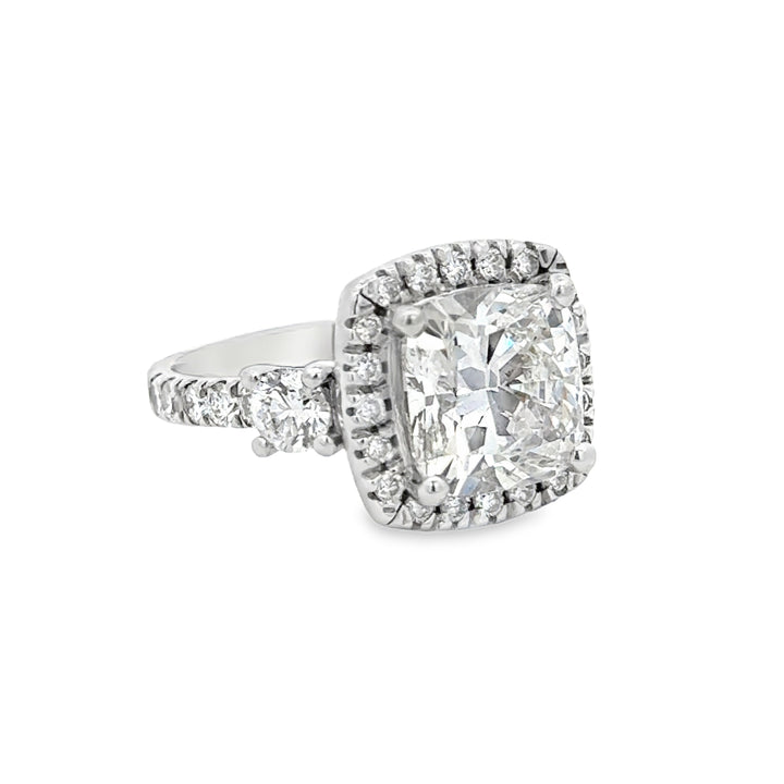 4.06 CT Lab Grown Cushion Diamond 14K White Gold Engagement Ring