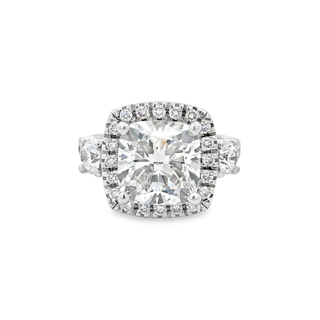 4.06 CT Lab Grown Cushion Diamond 14K White Gold Engagement Ring