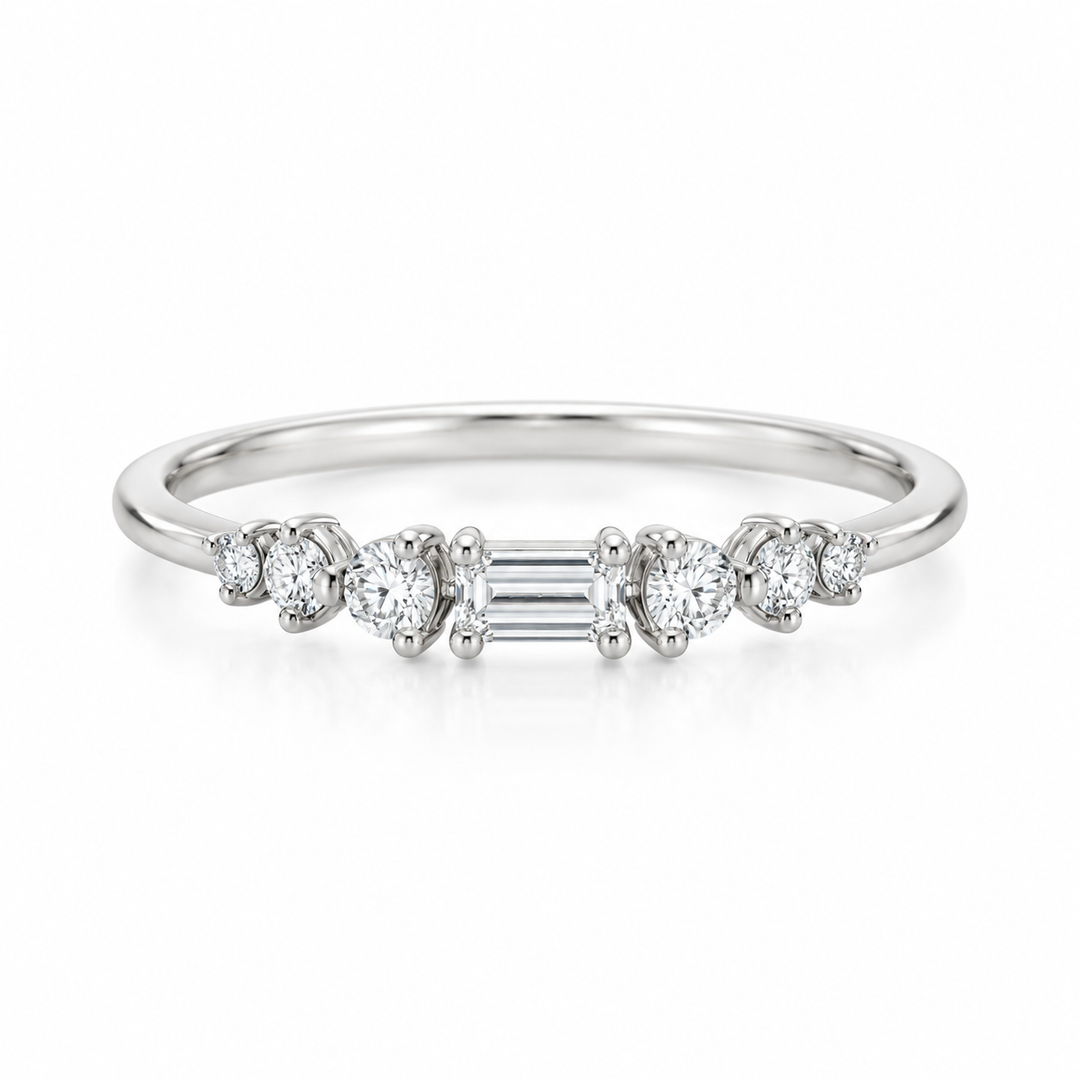 0.31 CTW Diamond 14K White Gold Band – Round &amp; Baguette Accents, 3.2mm