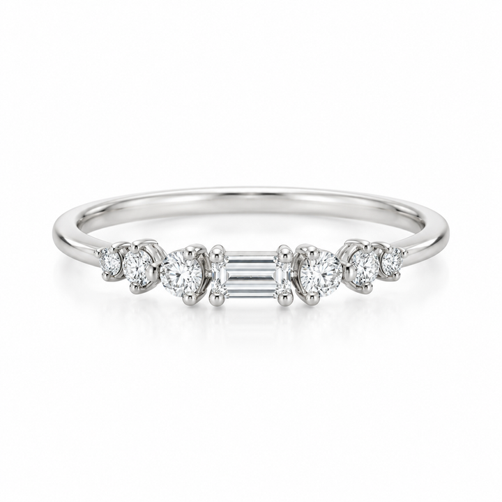 0.31 CTW Diamond 14K White Gold Band – Round &amp; Baguette Accents, 3.2mm