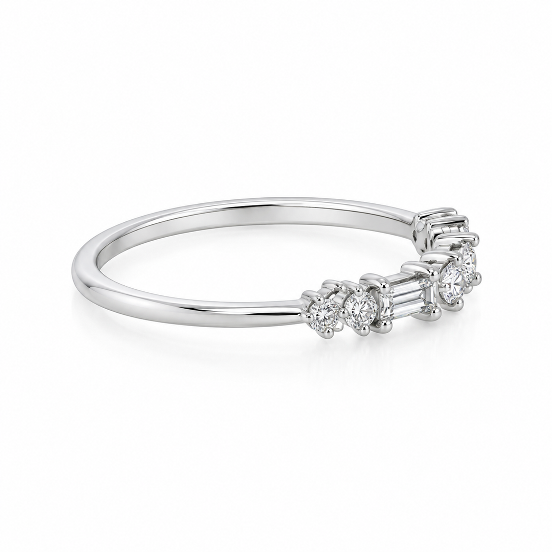 0.31 CTW Diamond 14K White Gold Band – Round &amp; Baguette Accents, 3.2mm