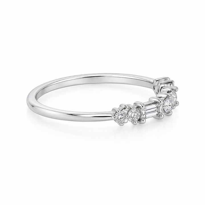 0.31 CTW Diamond 14K White Gold Band – Round &amp; Baguette Accents, 3.2mm