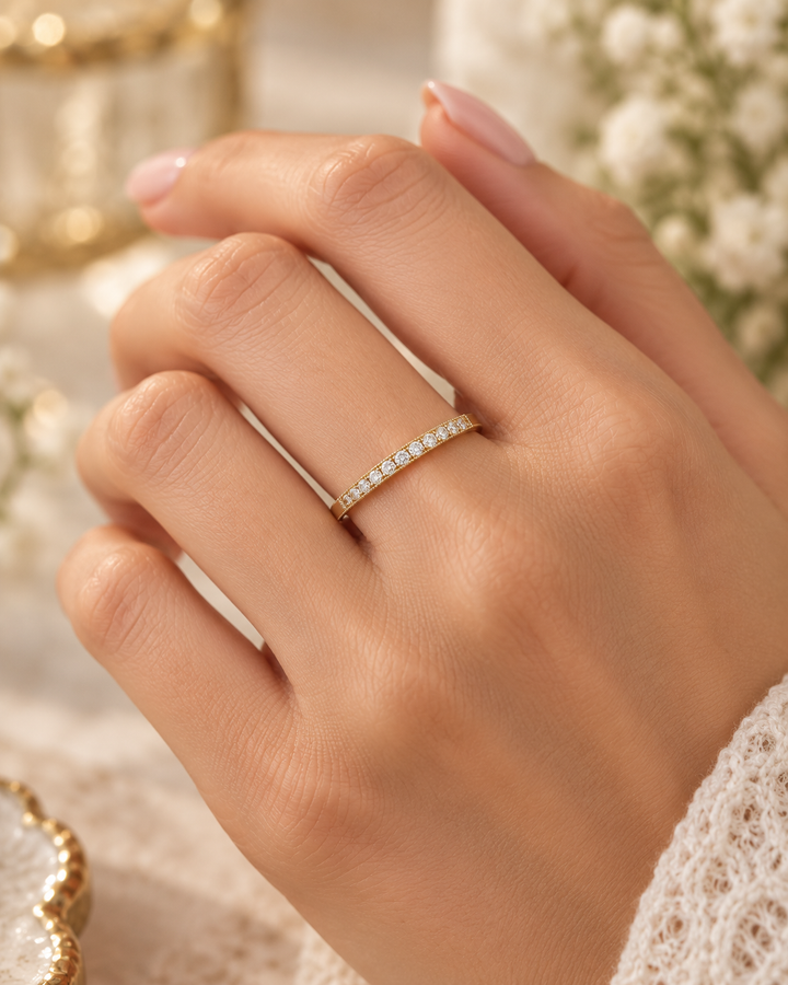 0.20 CTW Round Diamonds 14K Yellow Gold Milgrain Detail Wedding Band