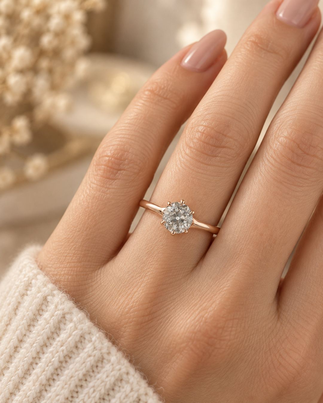 0.79 CT Edwardian Old Mine Cut Diamond Engagement Ring