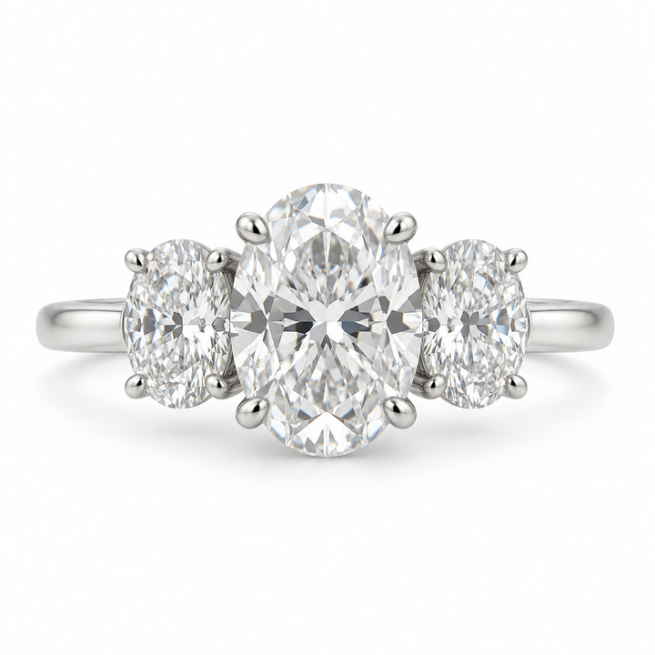 3.14 CTW Diamond Platinum Three-Stone Oval Engagement Ring