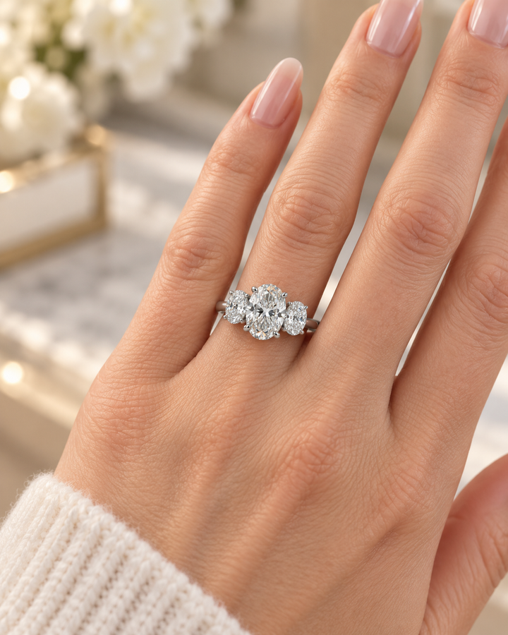 3.14 CTW Diamond Platinum Three-Stone Oval Engagement Ring