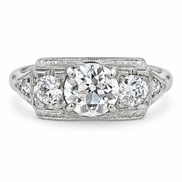 1.97 CTW Platinum Art Deco Three-Stone Diamond Engagement Ring