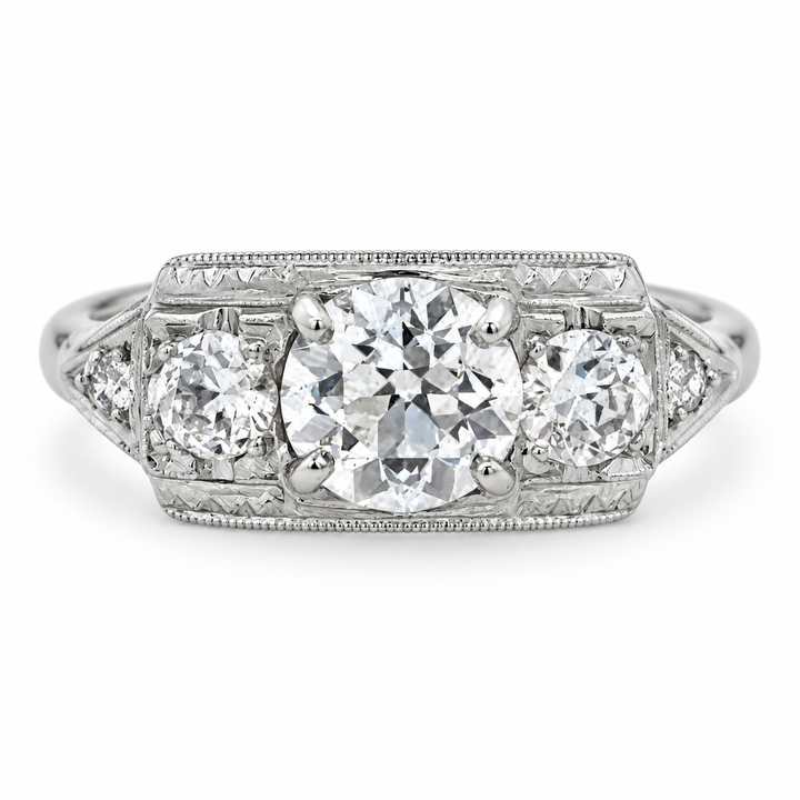 1.97 CTW Platinum Art Deco Three-Stone Diamond Engagement Ring
