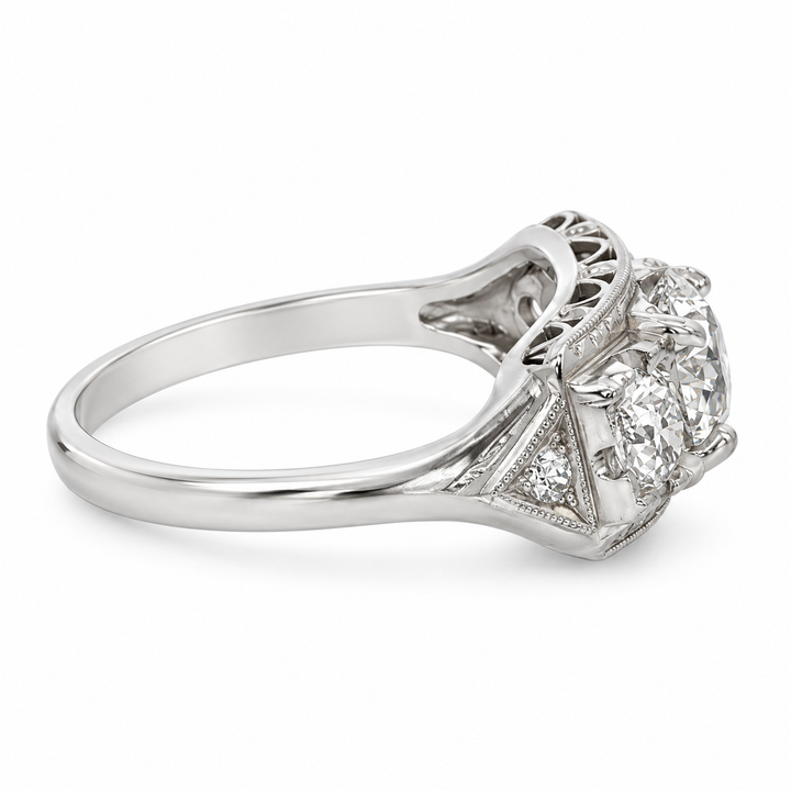 1.97 CTW Platinum Art Deco Three-Stone Diamond Engagement Ring