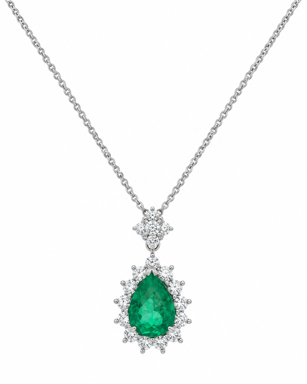 2.40 CT GIA Certified Pear Shape Emerald & Diamond Halo Pendant Necklace Platinum