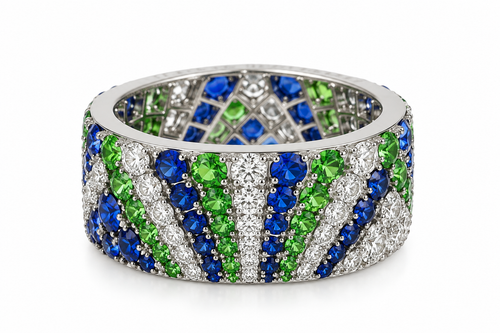 Robert Procop 4.55 CTW Sapphire, Tsavorite & Diamond Platinum Eternity Ring
