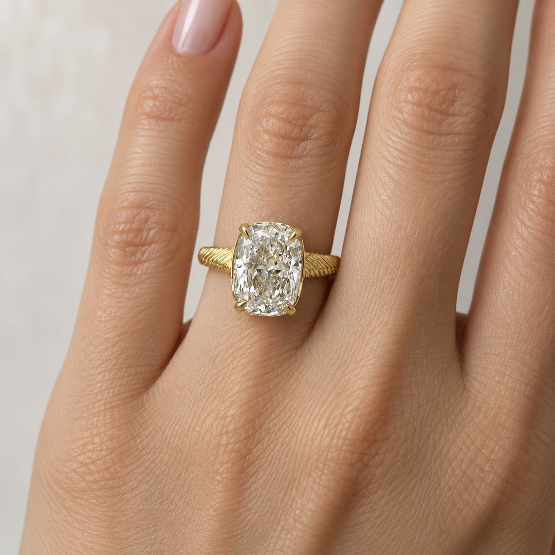 5.32 CT Diamond 18K Yellow Gold Elongated Cushion Cut Engagement Ring