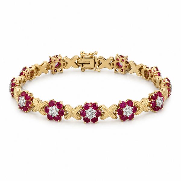 5.75 CTW Ruby & 0.12 CTW Diamond 14K Yellow Gold Bracelet