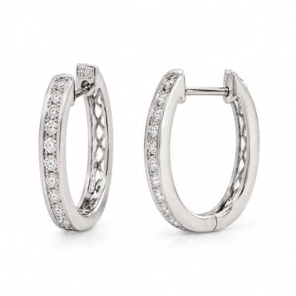 0.72 CTW Diamond 14K White Gold Oval Hoop Earrings