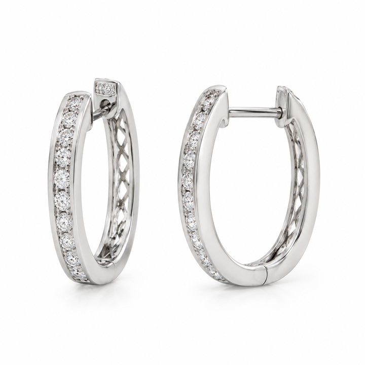 0.72 CTW Diamond 14K White Gold Oval Hoop Earrings