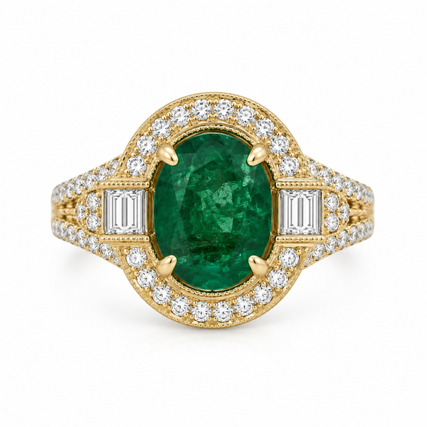 1.00 CTW Diamond & Oval Emerald 18K Yellow Gold Ring