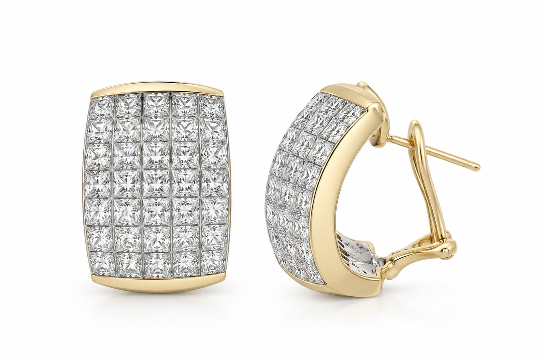 5.50 CTW Princess-Cut Diamond 14K Yellow Gold Earrings