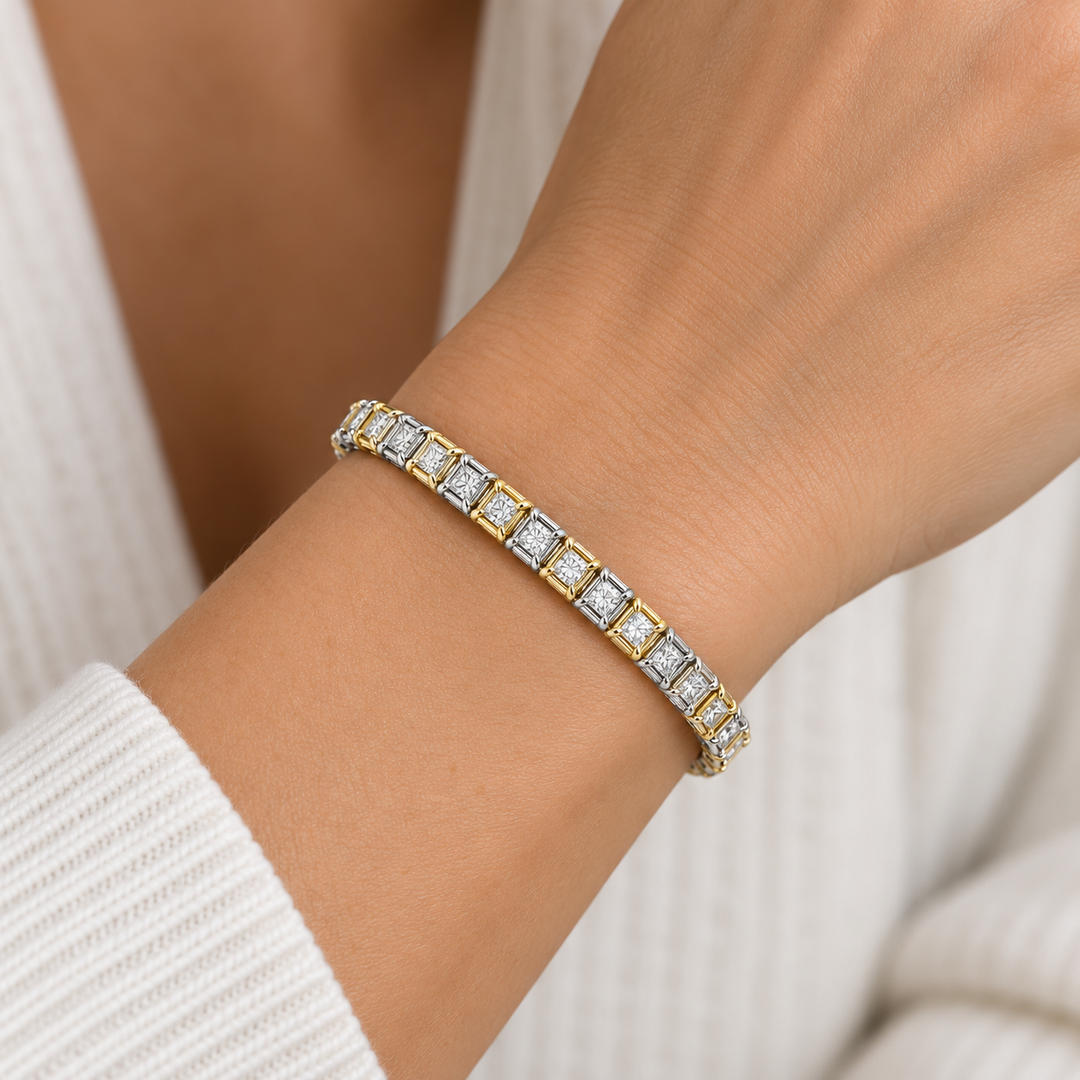 9.00 CTW Yellow &amp; White Diamond 18K Two-Tone Gold Tennis Bracelet