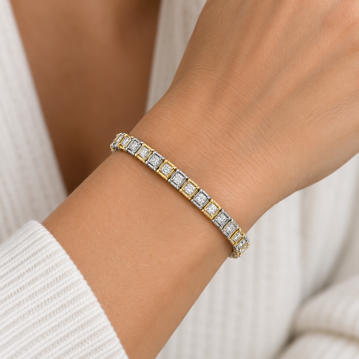 9.00 CTW Yellow &amp; White Diamond 18K Two-Tone Gold Tennis Bracelet