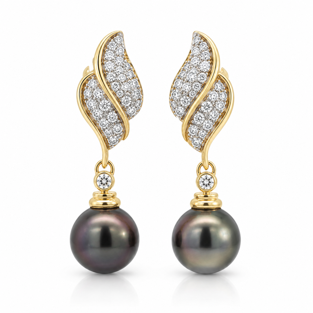 0.75 CTW Diamond &amp; Pearl 14K Yellow and White Gold Drop Earrings