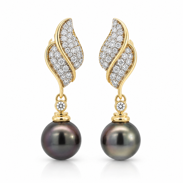 0.75 CTW Diamond & Pearl 14K Yellow and White Gold Drop Earrings