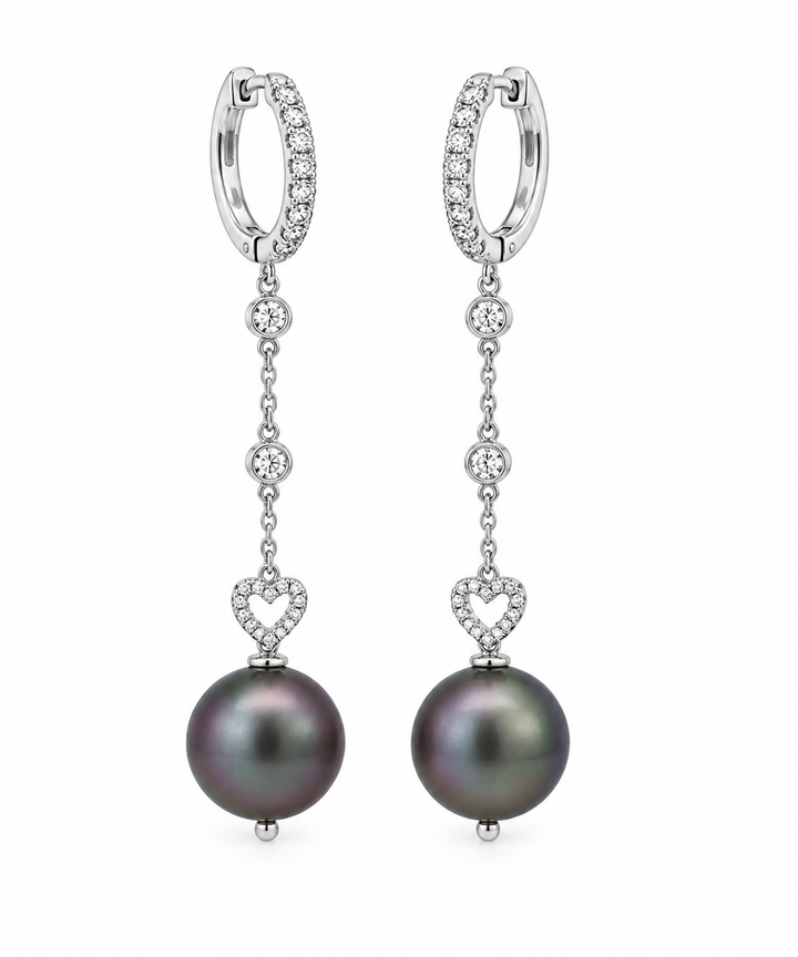 0.40 CTW Diamond &amp; Tahitian Pearl 14K White Gold Drop Earrings