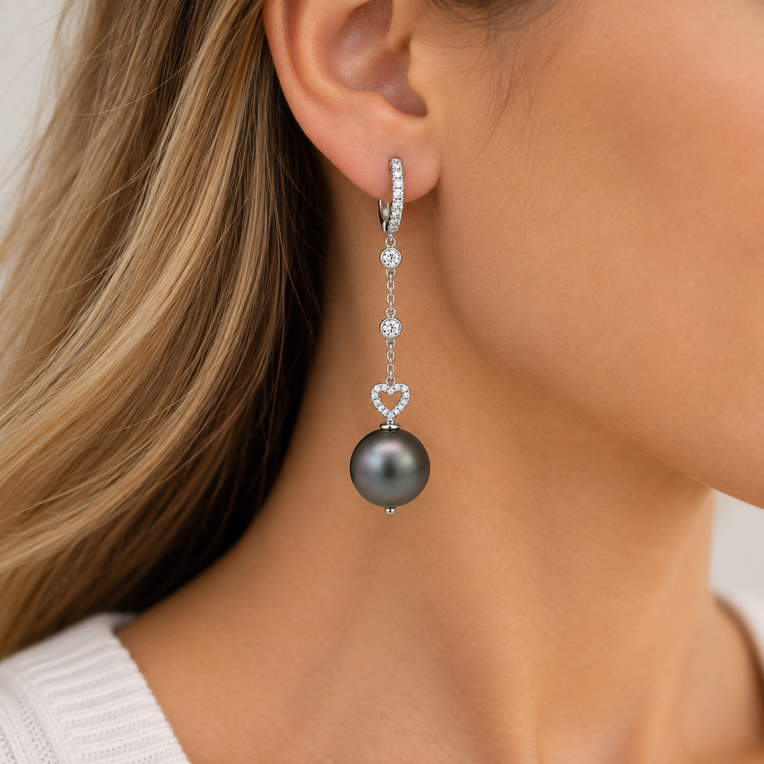 0.40 CTW Diamond &amp; Tahitian Pearl 14K White Gold Drop Earrings