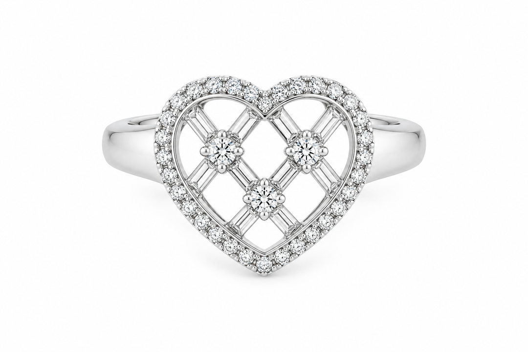0.80 CTW Diamond 14K White Gold Heart Ring